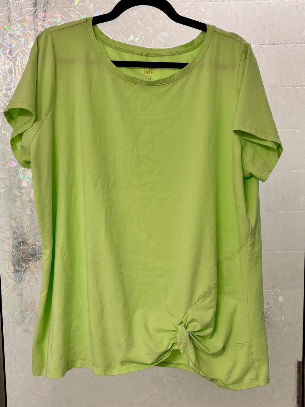 Belle Kim Gravel Lime Green Short Sleeve Knot Tee